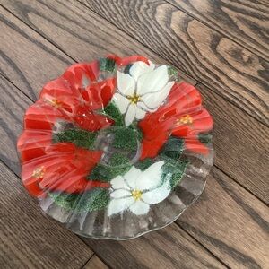 Handcrafted fused Red and Green Glass Art Bowl